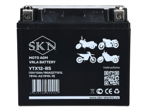 Аккумулятор стартерный для мототехники SKN YTX12-BS (12V/12Ah/180A) [CT 1212, YB14L-A2, YB10L-B] в Екатеринбурге - avtopogruzchiki.com