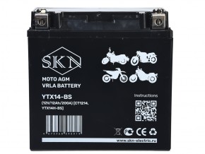 Аккумулятор стартерный для мототехники SKN YTX14-BS  (12V/12Ah/200A ) [CT 1214,YTX14H-BS] в Екатеринбурге - avtopogruzchiki.com