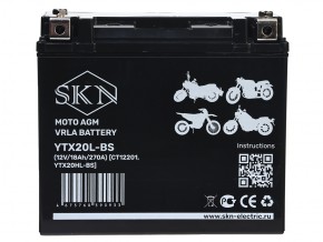 Аккумулятор стартерный для мототехники SKN YTX20L-BS (12V/18Ah/270A) [CT 12201, YTX20HL-BS] в Екатеринбурге - avtopogruzchiki.com