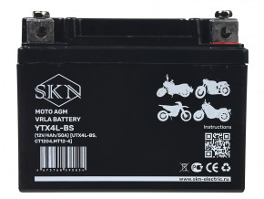 Аккумулятор стартерный для мототехники SKN YTX4L-BS (12V/4Ah/50A) [UTX4L-BS, CT 1204, MT 12-4] в Екатеринбурге - avtopogruzchiki.com