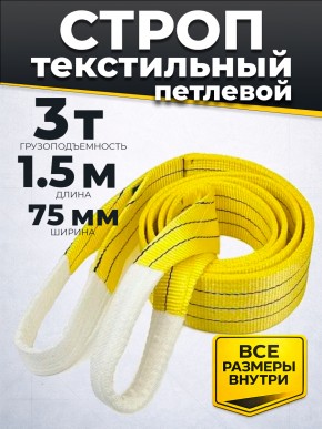 Строп текстильный TOR СТП 3,0 т 1,5 м 75 мм (6:1) в Екатеринбурге - avtopogruzchiki.com