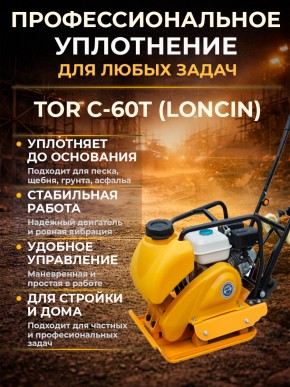 Виброплита 65 кг, 15 кН (Loncin), бак, колесный комплект TOR C-60Т в Екатеринбурге - avtopogruzchiki.com