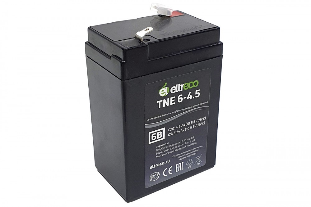 Тяговый аккумулятор Eltreco TNE6-4.5 (6V4.5A/H C20) фотография Тяговый аккумулятор Eltreco TNE6-4.5 (6V4.5A/H C20) - фото
