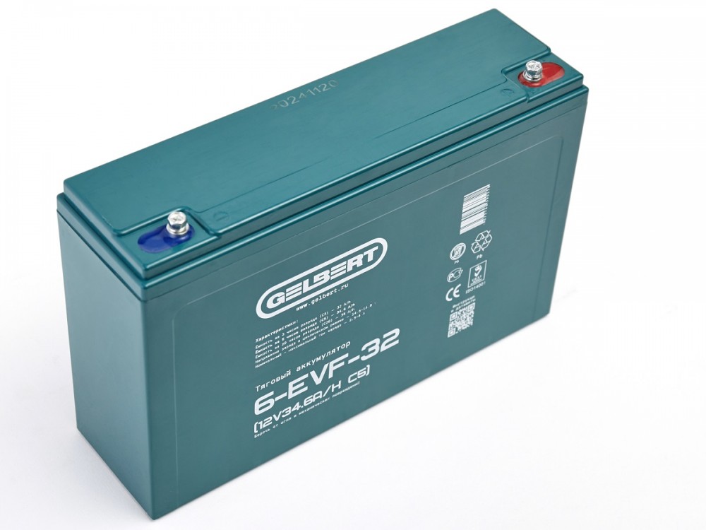 Тяговый аккумулятор Gelbert 6-EVF-32 (12V34.6A/H C5) фотография Тяговый аккумулятор Gelbert 6-EVF-32 (12V34.6A/H C5) - фото